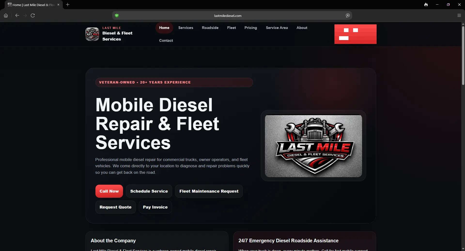 Last Mile Diesel & Fleet Services website